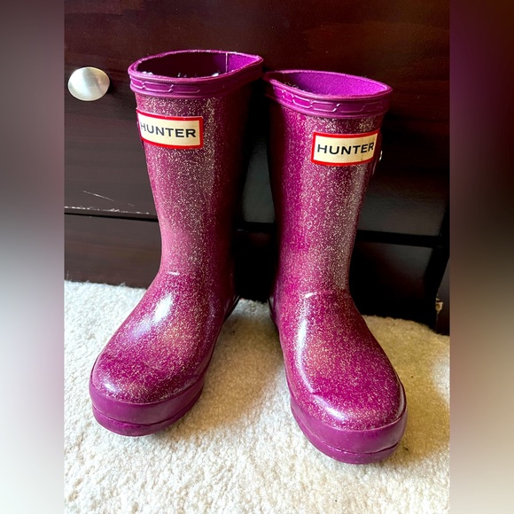Hunter Other - Purple Maroon Glitter Hunter Rain boots size us 10 eu27 kids wellies Rubber sole
